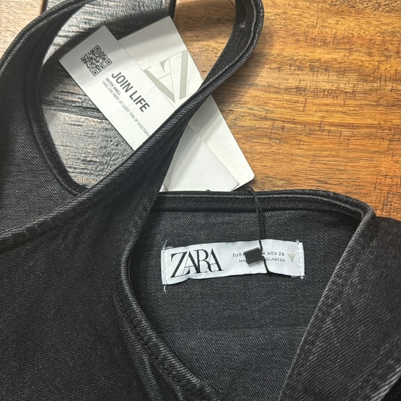 Zara strappy black denim mini dress keyhole neckline - Picture 7 of 7